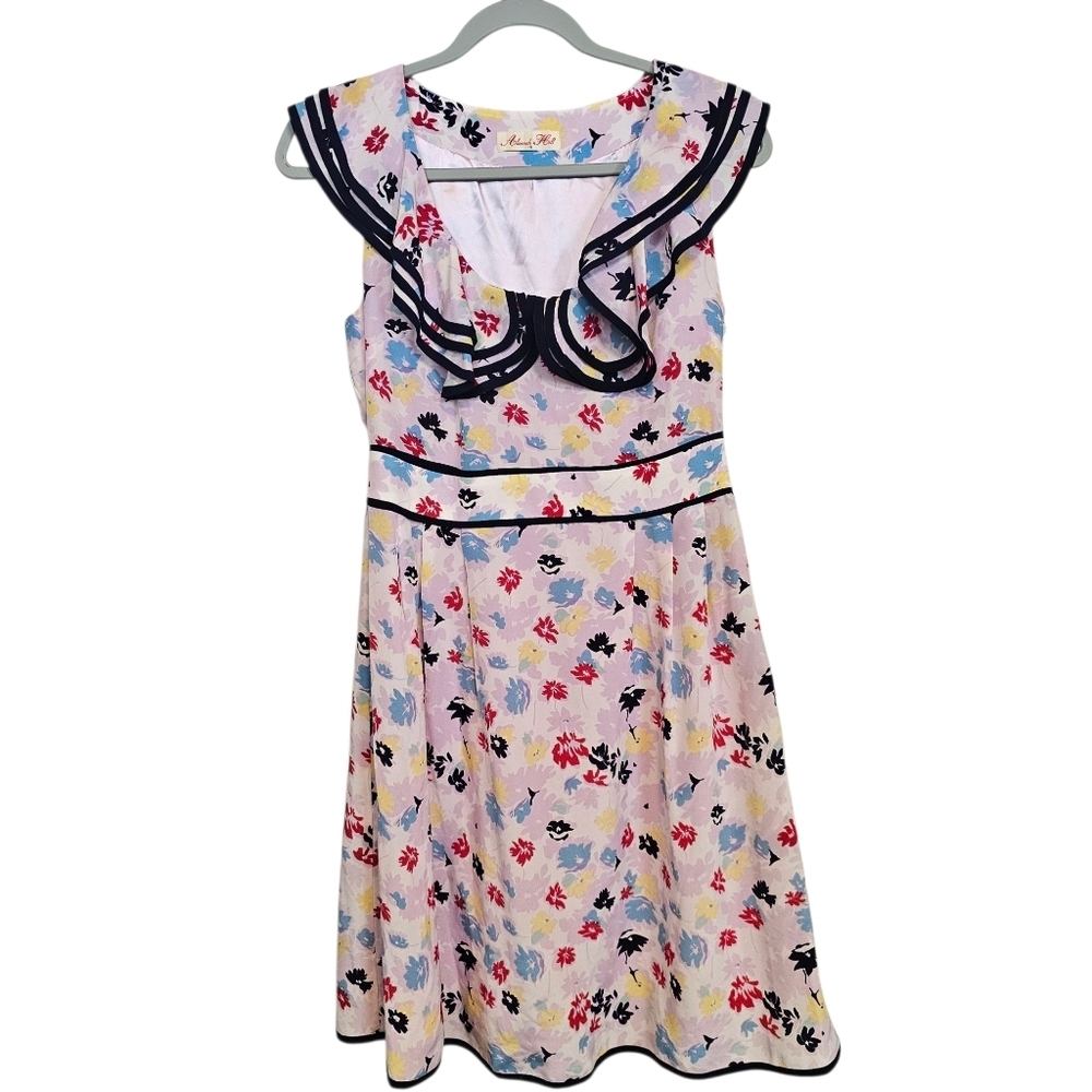 Y2K Vintage Alannah Hill Silk Ruffle Collar Floral Zip Preppy Dress